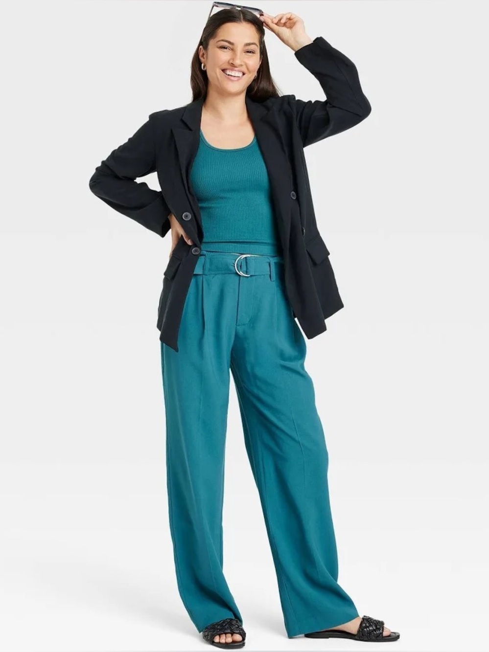 Women's High-Rise Relaxed Fit Straight Belted Trousers a new day Pants Size 10